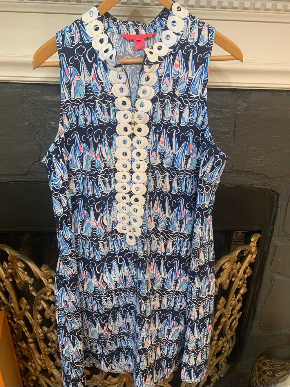 Lilly Pulitzer Navy Sleeveless Nautical Print Dress with White Trim